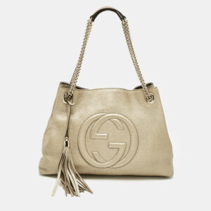 gucci pale gold leather medium soho chain shoulder bag