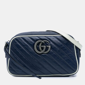Gucci Navy Blue Small GG Marmont Leather Torchon Crossbody