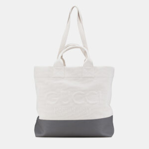 Gucci Grey/White Canvas Embossed Logo Tote