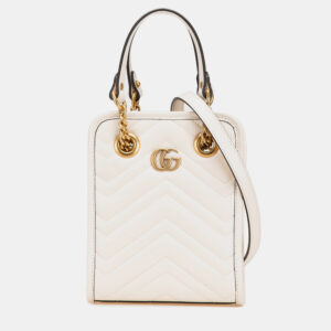 Gucci White Mini GG Marmont Matelasse Leather Satchel