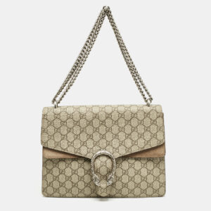 Gucci Beige GG Supreme Canvas and Suede Medium Dionysus Shoulder Bag