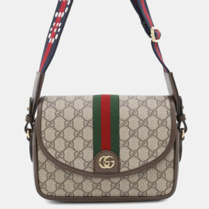 Gucci Beige Gg Supreme Canvas Leather Small Ophidia Shoulder Bag