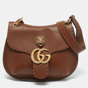 Gucci Brown Leather GG Marmont Animalier Flap Shoulder Bag