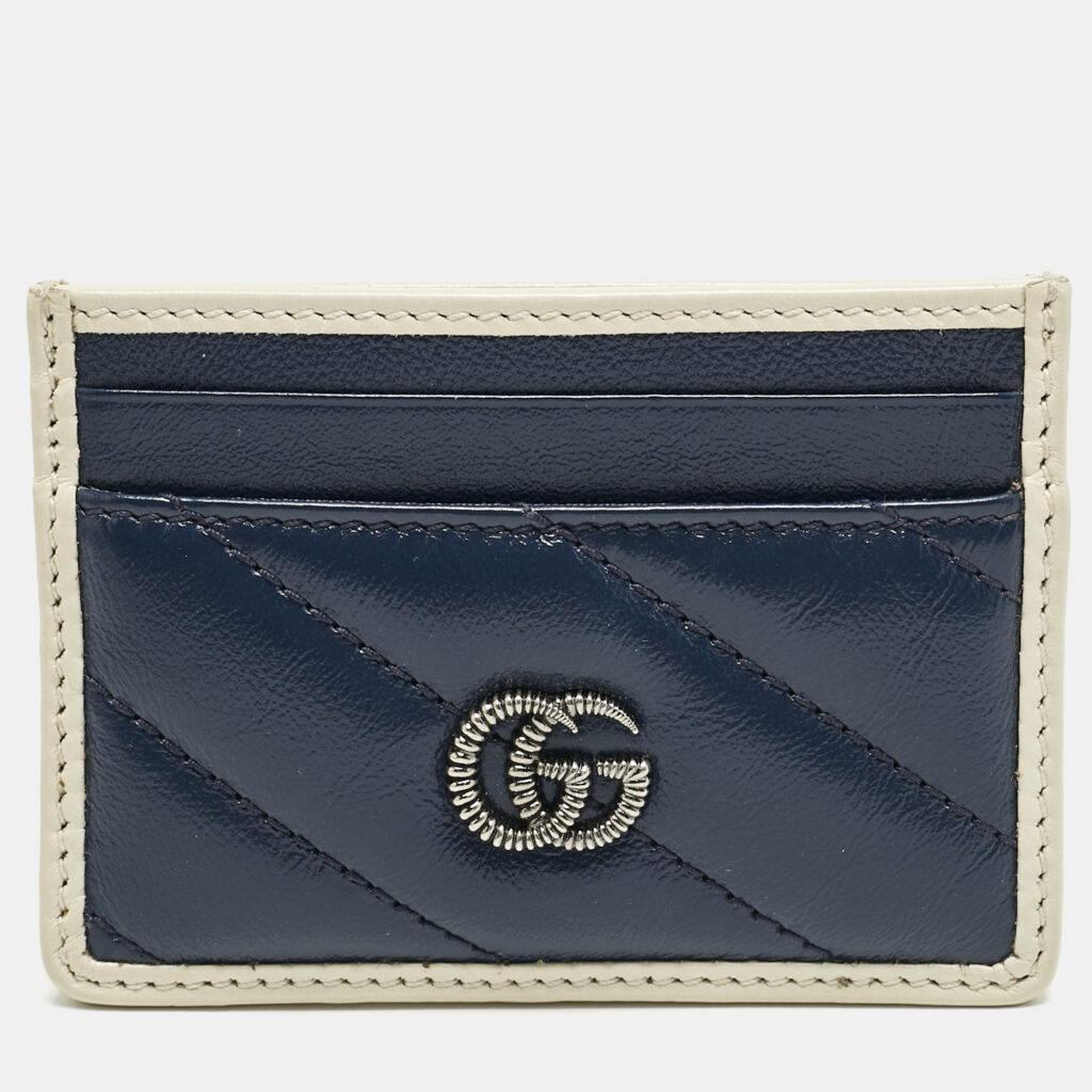 luxury-women-gucci-used-handbags-p1159265-005 Gucci Blue/White Diagonal Quilt Leather GG Torchon Marmont Card Holder