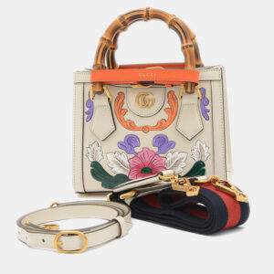 Gucci Ivory Floral Leather Diana Bamboo Mini Shoulder Bag