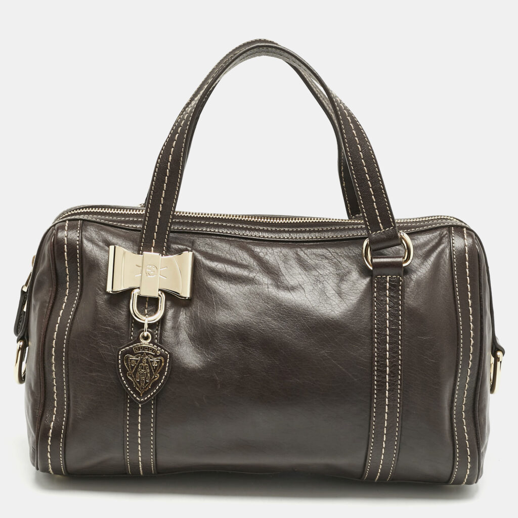 luxury-women-gucci-used-handbags-p1161224-007.jpg Gucci Choco Brown Leather Duchessa Boston Bag