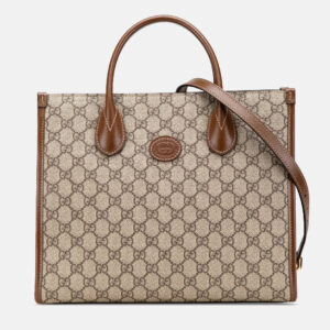 Gucci Beige Brown Small GG Supreme Interlocking G Tote