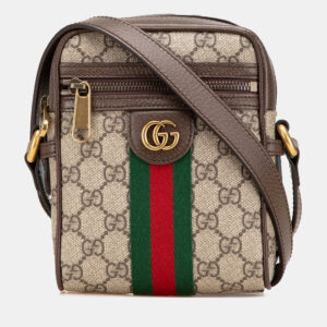 Gucci Beige Brown Mini GG Supreme Ophidia Crossbody