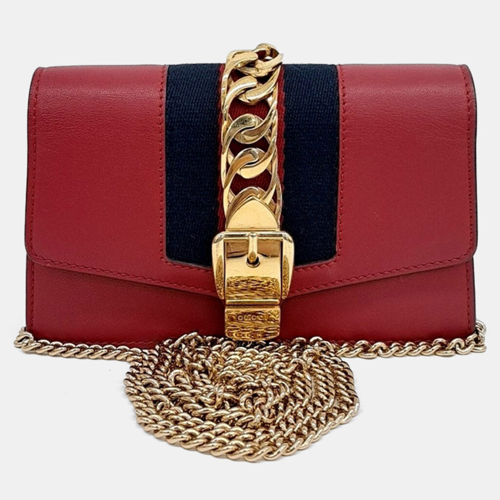 luxury-women-gucci-used-handbags-p1162698-003 Gucci Red Leather Sylvie Mini Crossbody Bag