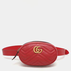Gucci Red Matelass&eacute; Leather Mini GG Marmont Belt Bag