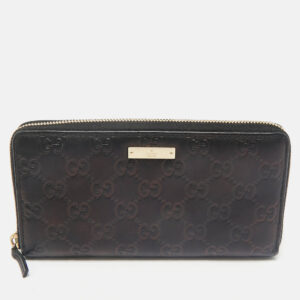 Gucci Black Guccissima Leather Zip Around Wallet