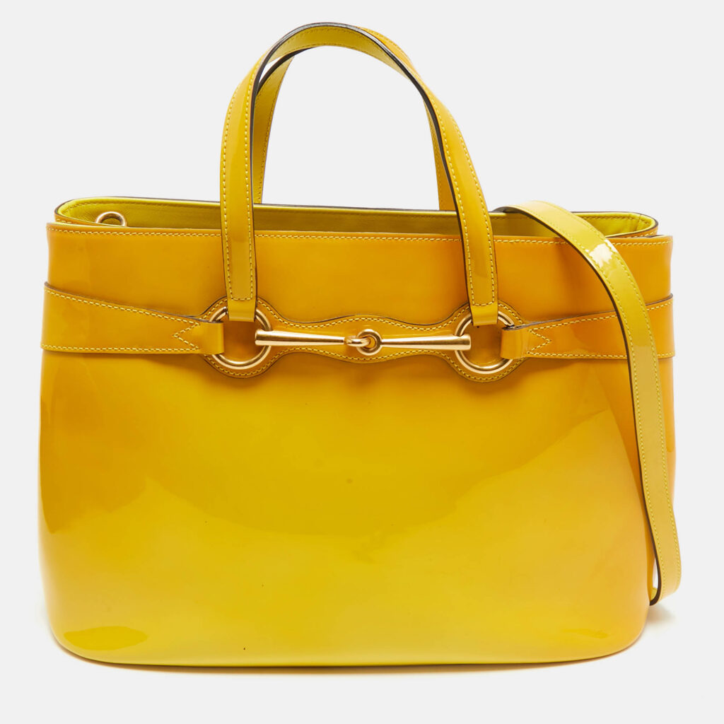 luxury-women-gucci-used-handbags-p1163680-012 Gucci Yellow Ombre Patent Leather Medium Bright Bit Tote