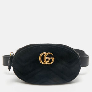 gucci black matelass&eacute; velvet mini gg marmont belt bag