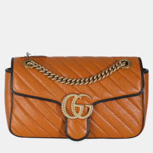 Gucci Cognac Calfskin Matelasse Diagonal Small Torchon GG Marmont Shoulder Bag
