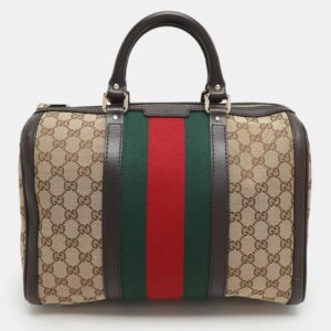 Gucci Beige/Brown GG Canvas and Leather Medium Vintage Web Boston Bag