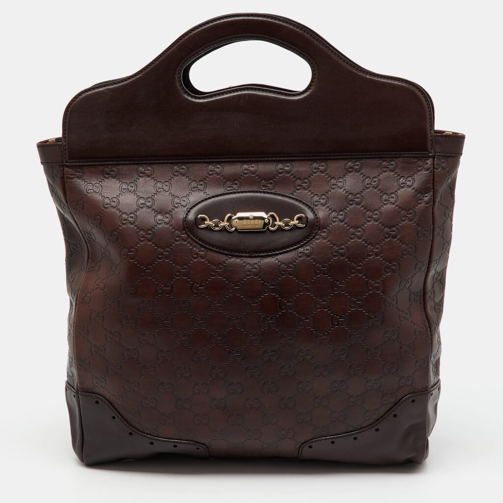 Gucci Dark Brown Guccissima Leather Large Punch Top Handle Tote
