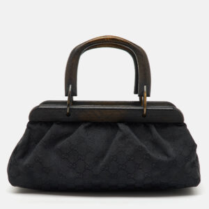 Gucci Black GG Canvas Wood Handle Frame Bag