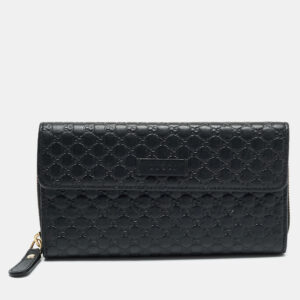 Gucci Black Mirco Guccissima Leather Flap Continental Wallet