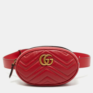 Gucci Red Matelass&eacute; Leather Mini GG Marmont Belt Bag
