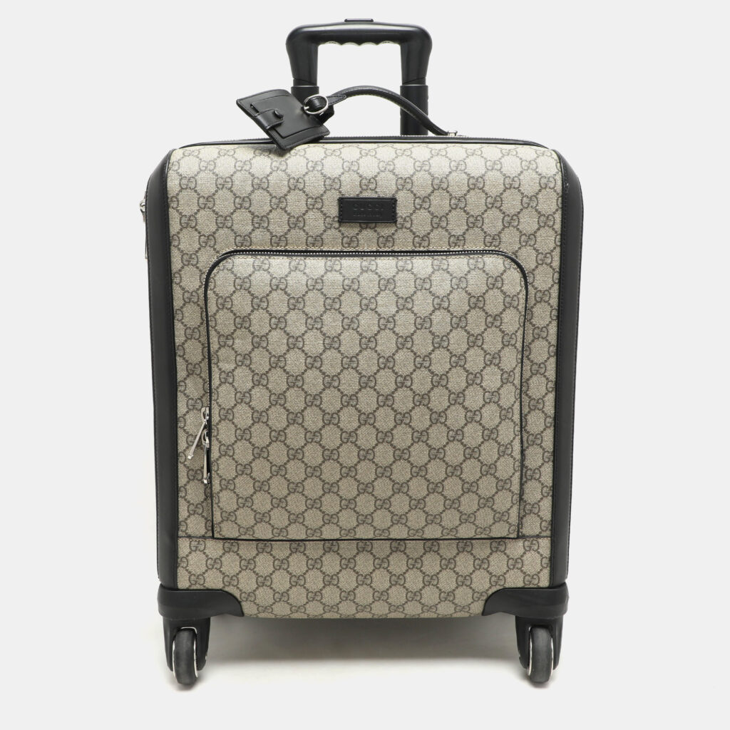 luxury-women-gucci-used-handbags-p1165543-003 Gucci Beige/Black GG Supreme and Leather Small Cabin Trolley