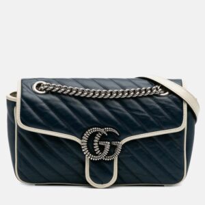 Gucci Navy Blue Small GG Marmont Matelasse Leather Torchon Flap Crossbody