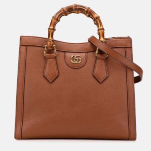 Gucci Brown Small Leather Bamboo Diana Satchel