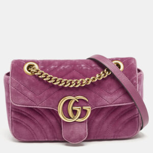 Gucci Pink Matelass&eacute; Velvet Mini GG Marmont Shoulder Bag