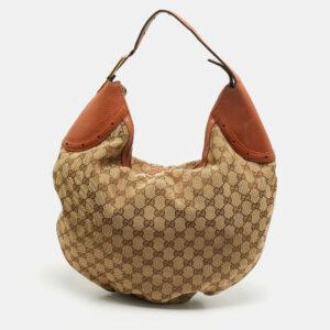 Gucci Brown/Beige Canvas and Leather Buckle Hobo