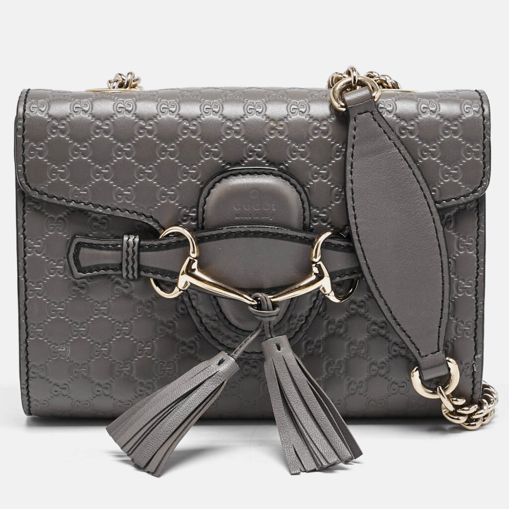 Gucci Grey Microguccissima Leather Mini Emily Chain Crossbody Bag