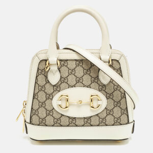 Gucci Beige/Off White GG Supreme Canvas and Leather Mini Horsebit 1955 Bag
