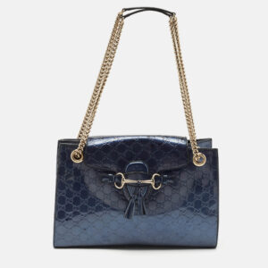 Gucci Blue Guccissima Patent Leather Large Emily Chain Shoulder Bag