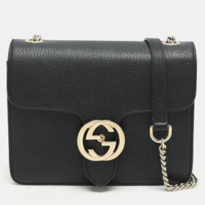 gucci black leather dollar interlocking gg shoulder bag