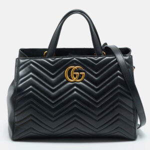 gucci black matelasse leather medium gg marmont tote