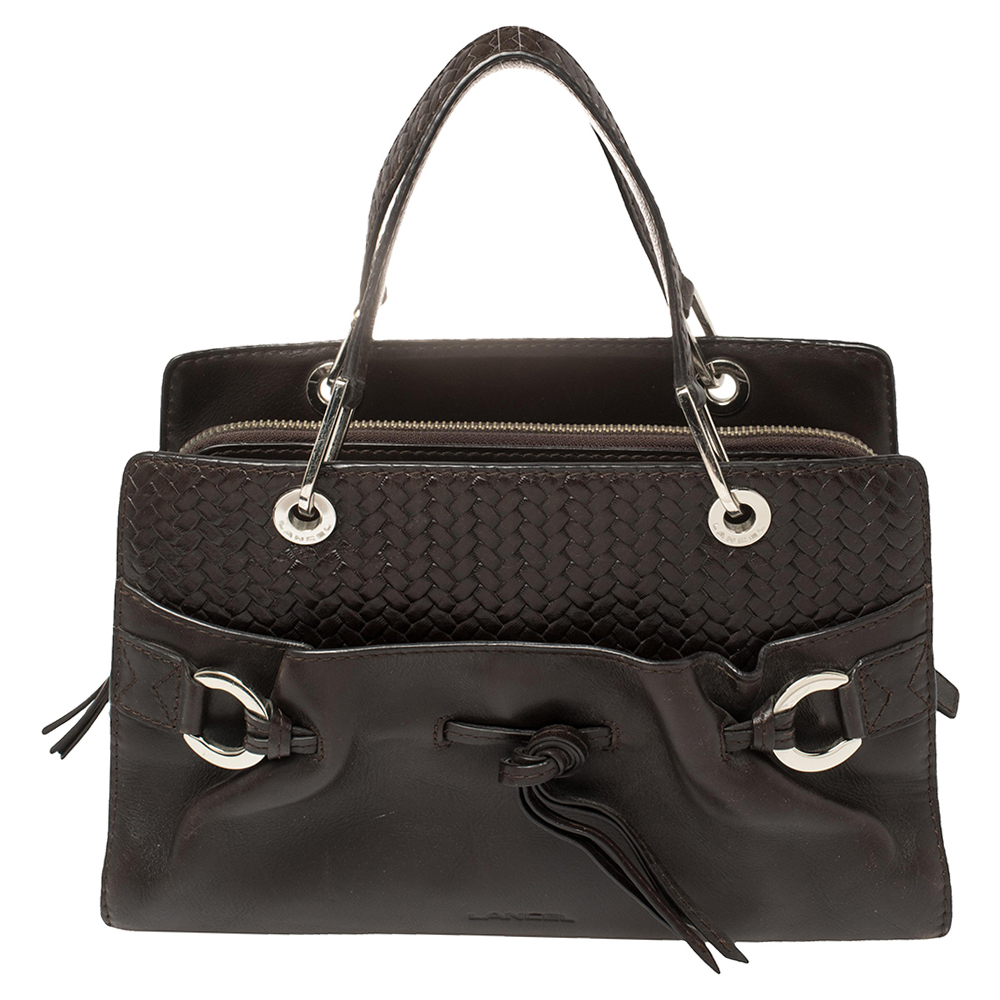 luxury-women-gucci-used-handbags-p404689-002 Lancel Dark Brown Braided Leather Front Pocket Tote
