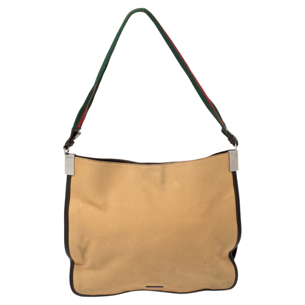 luxury-women-gucci-used-handbags-p462395-008 Gucci Khaki Brown Canvas and Leather Trim Web Detail Hobo