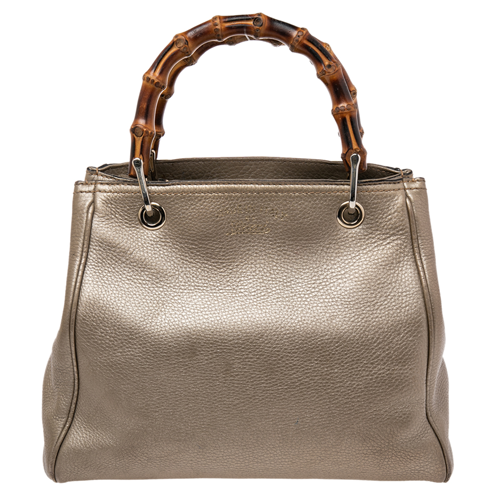 luxury-women-gucci-used-handbags-p525301-007-2 Gucci Metallic Gold Leather Bamboo Top Handle Shopper Tote