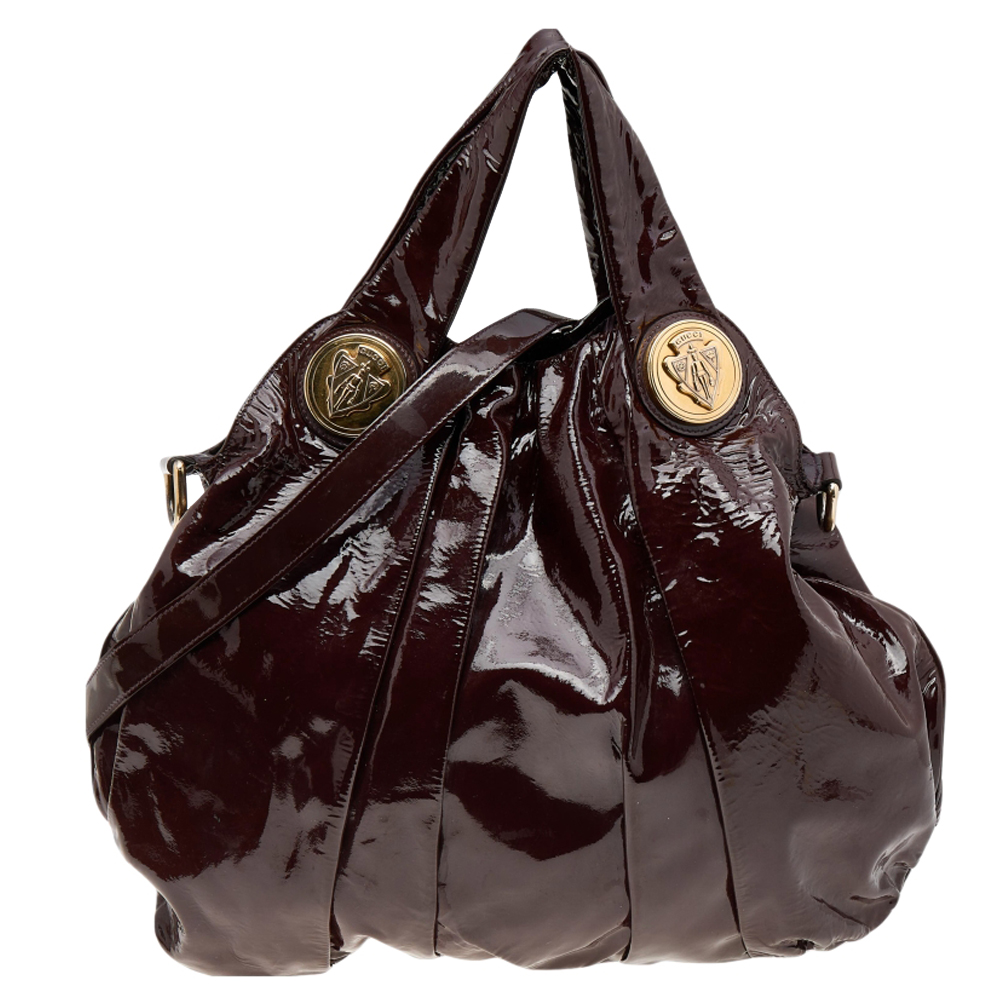 luxury-women-gucci-used-handbags-p556432-007-1 Gucci Burgundy Patent Leather Large Hysteria Tote