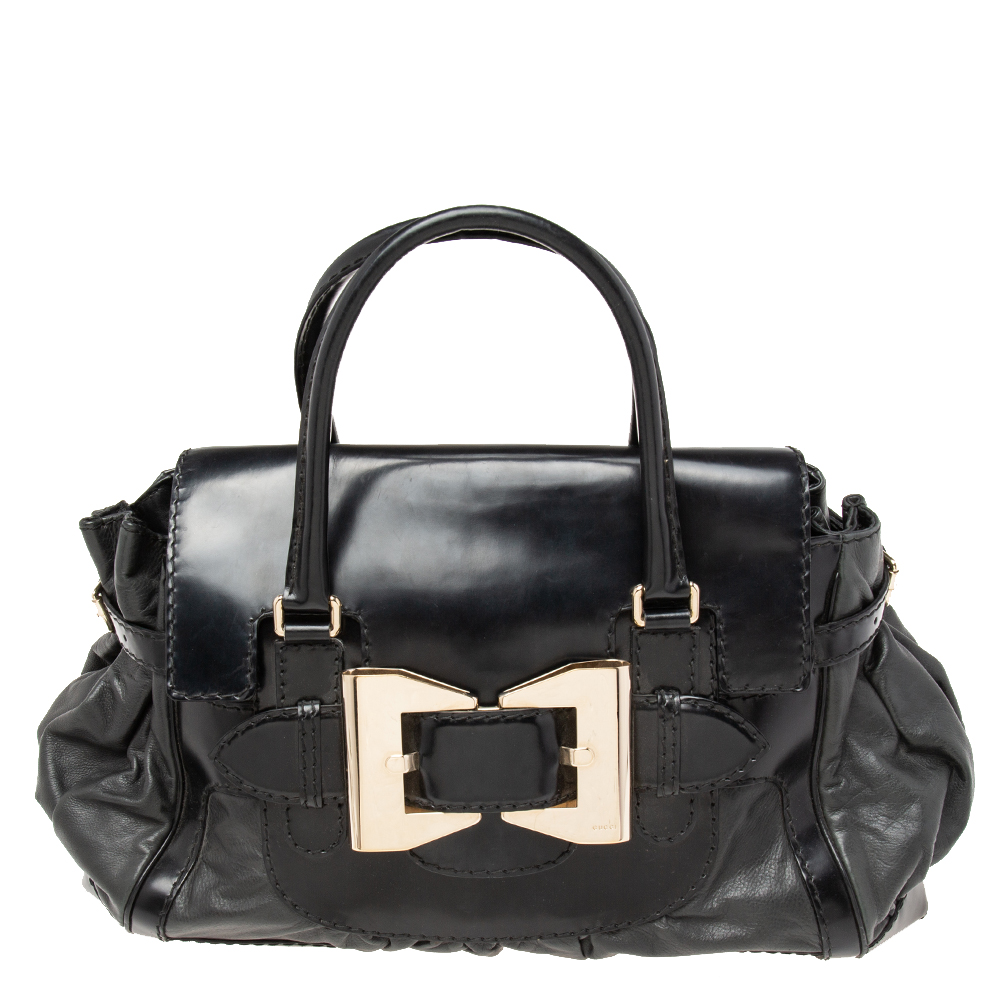 luxury-women-gucci-used-handbags-p611511-008-2 Gucci Black Leather Large Dialux Queen Tote