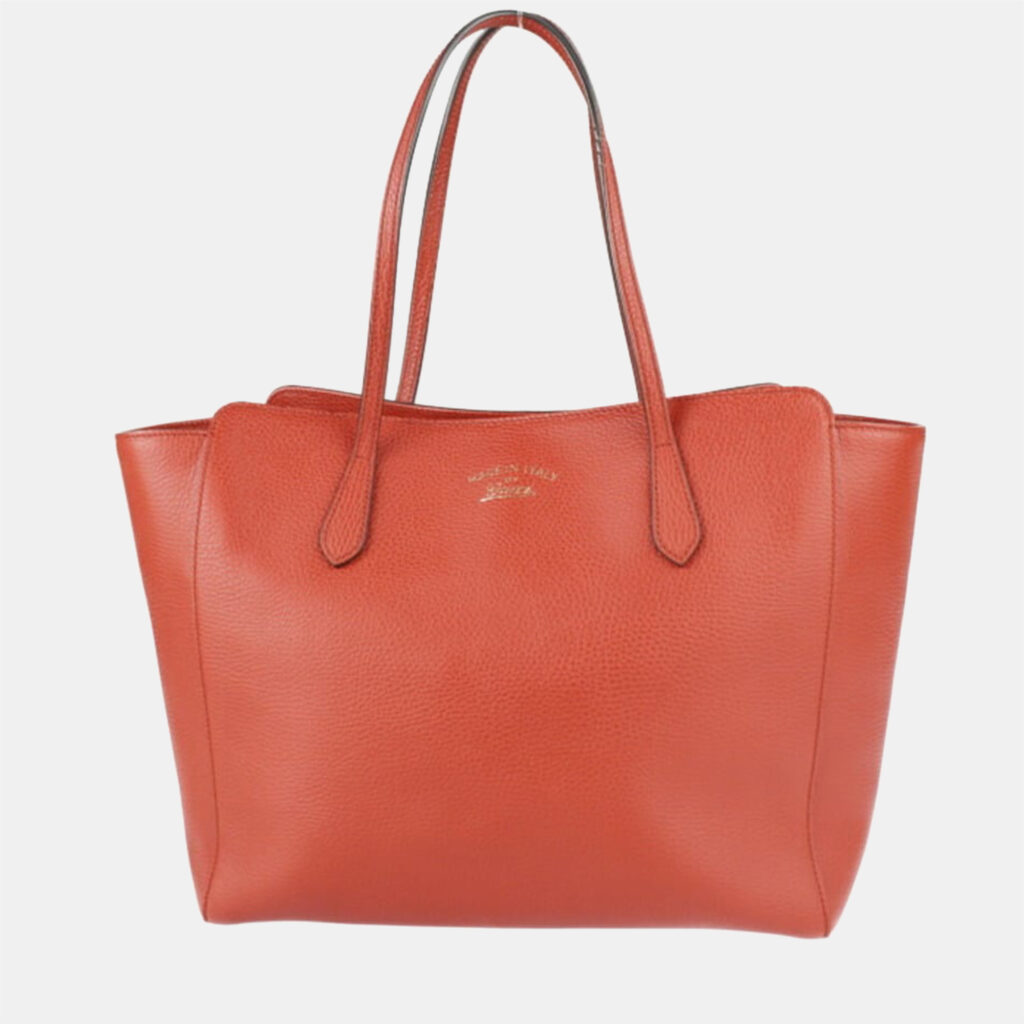luxury-women-gucci-used-handbags-p804898-002 Gucci Orange Leather Medium Swing Tote Bag