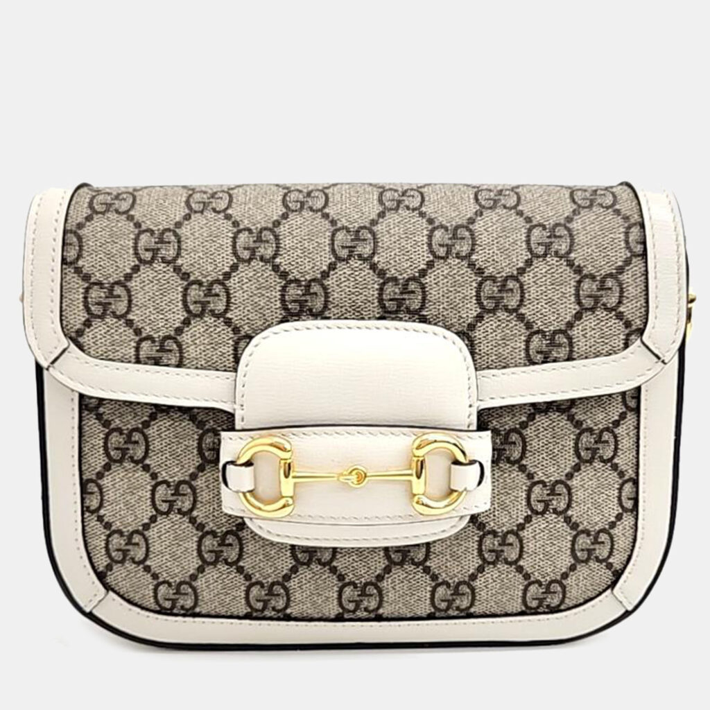 luxury-women-gucci-used-handbags-p913056-005 Gucci Beige/Ivory GG Canvas and Leather Horsebit 1955 Mini Bag