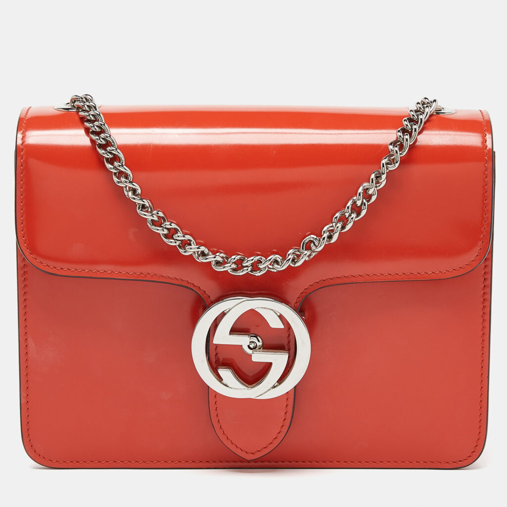 luxury-women-gucci-used-handbags-p924406-009 Gucci Orange Patent Leather Small Interlocking G Crossbody Bag