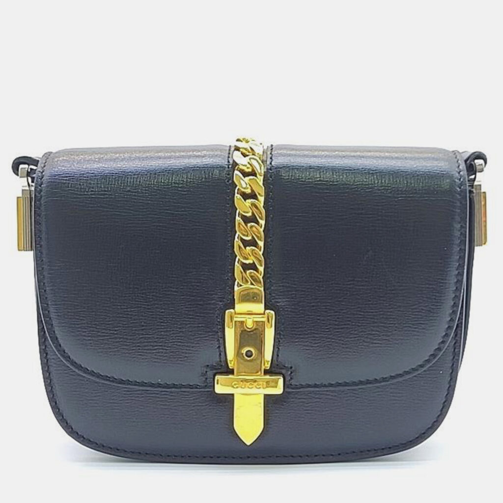 luxury-women-gucci-used-handbags-p945799-002 Gucci Black Leather Sylvie 1969 Mini Shoulder Bag