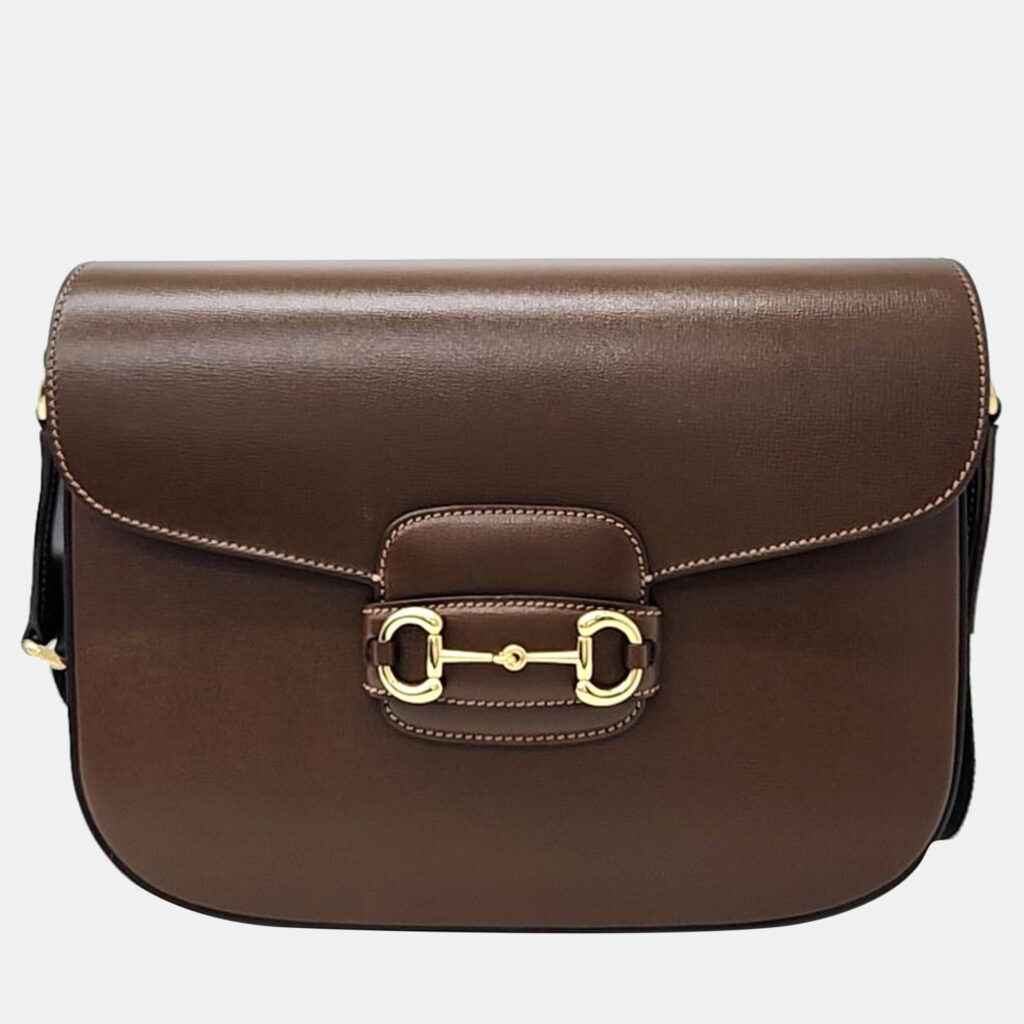 luxury-women-gucci-used-handbags-p949746-001 Gucci Brown Leather 1955 Horsebit Shoulder Bag