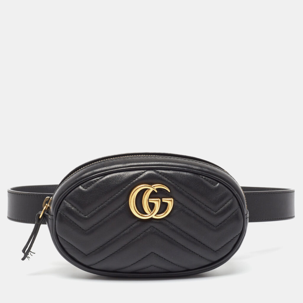 luxury-women-gucci-used-handbags-p964545-009 Gucci Black Matelassé Leather Mini GG Marmont Belt Bag