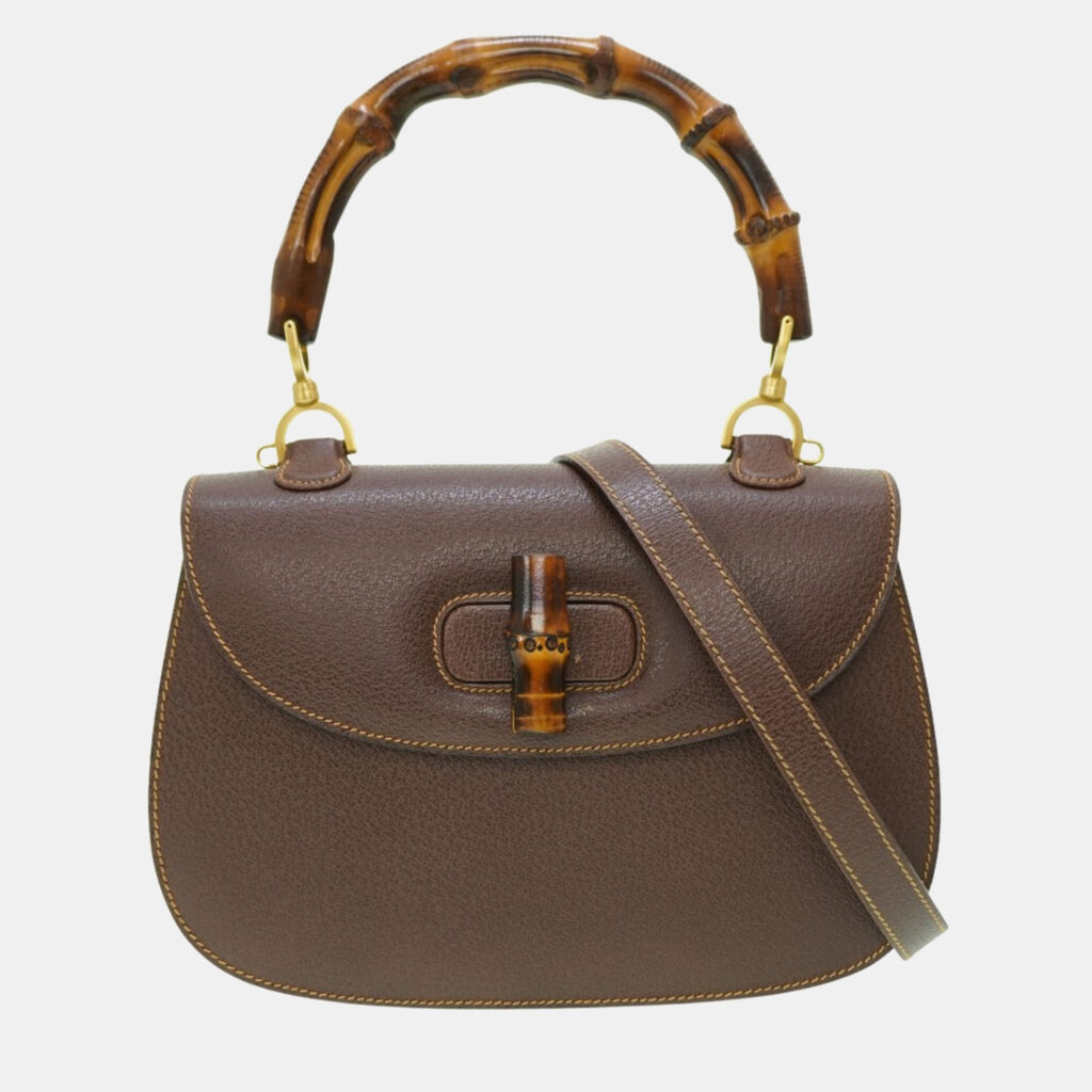 luxury-women-gucci-used-handbags-p981049-004 Gucci Brown Leather Bamboo 1947 Top Handle Bag