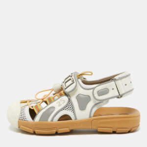 Gucci White/Silver Mesh and Leather Tinsel Sport Sandals Size 36