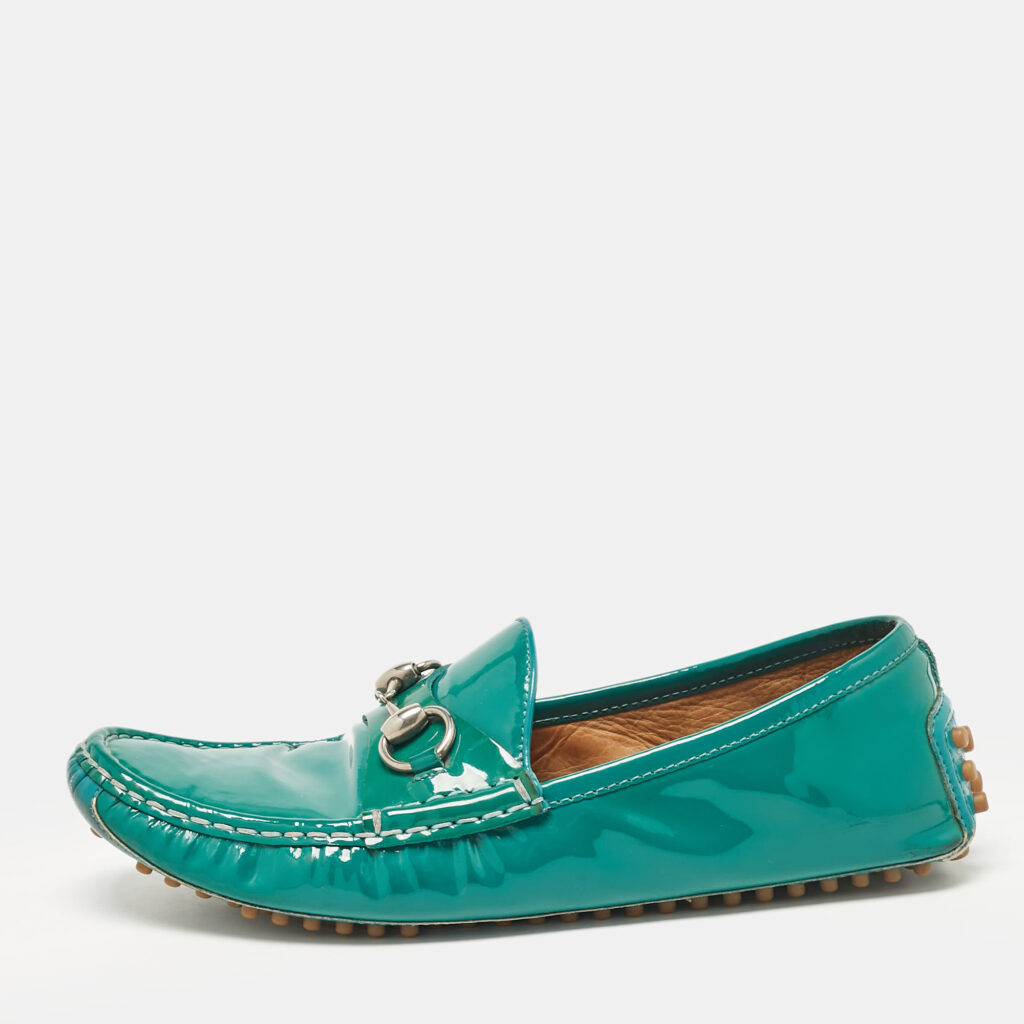 luxury-women-gucci-used-shoes-p1055288-003 Gucci Green Patent Leather Slip On Loafers Size 38