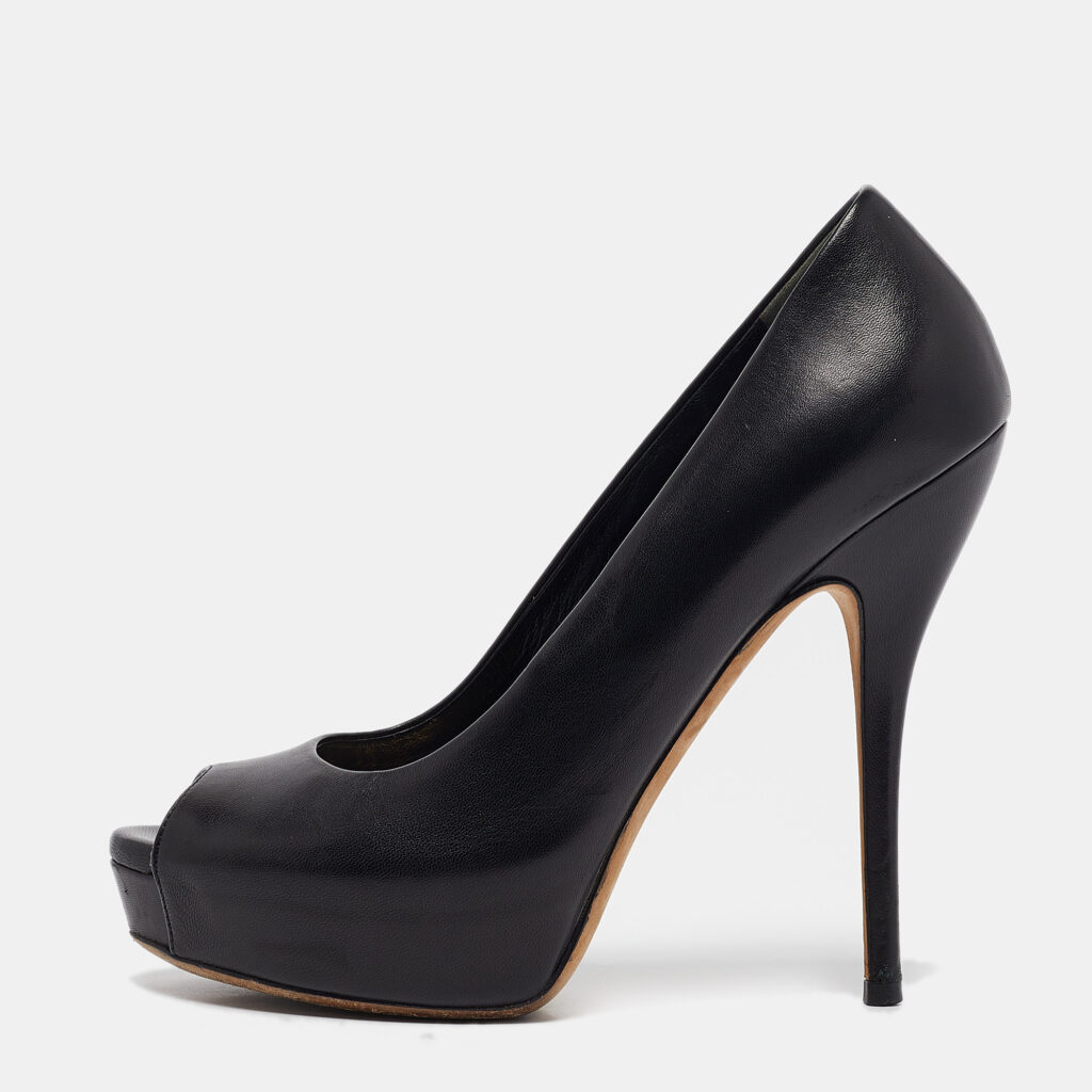 luxury-women-gucci-used-shoes-p1072217-003 Gucci Black Leather Platform Peep Toe Pumps Size 37