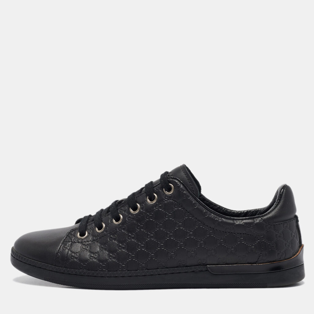 luxury-women-gucci-used-shoes-p1072266-001 Gucci Black Microguccissima Leather Low Top Sneakers Size 35.5