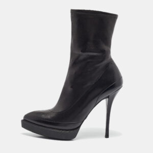 Gucci Black Leather Wimbledon Platform Ankle Boots Size 38.5